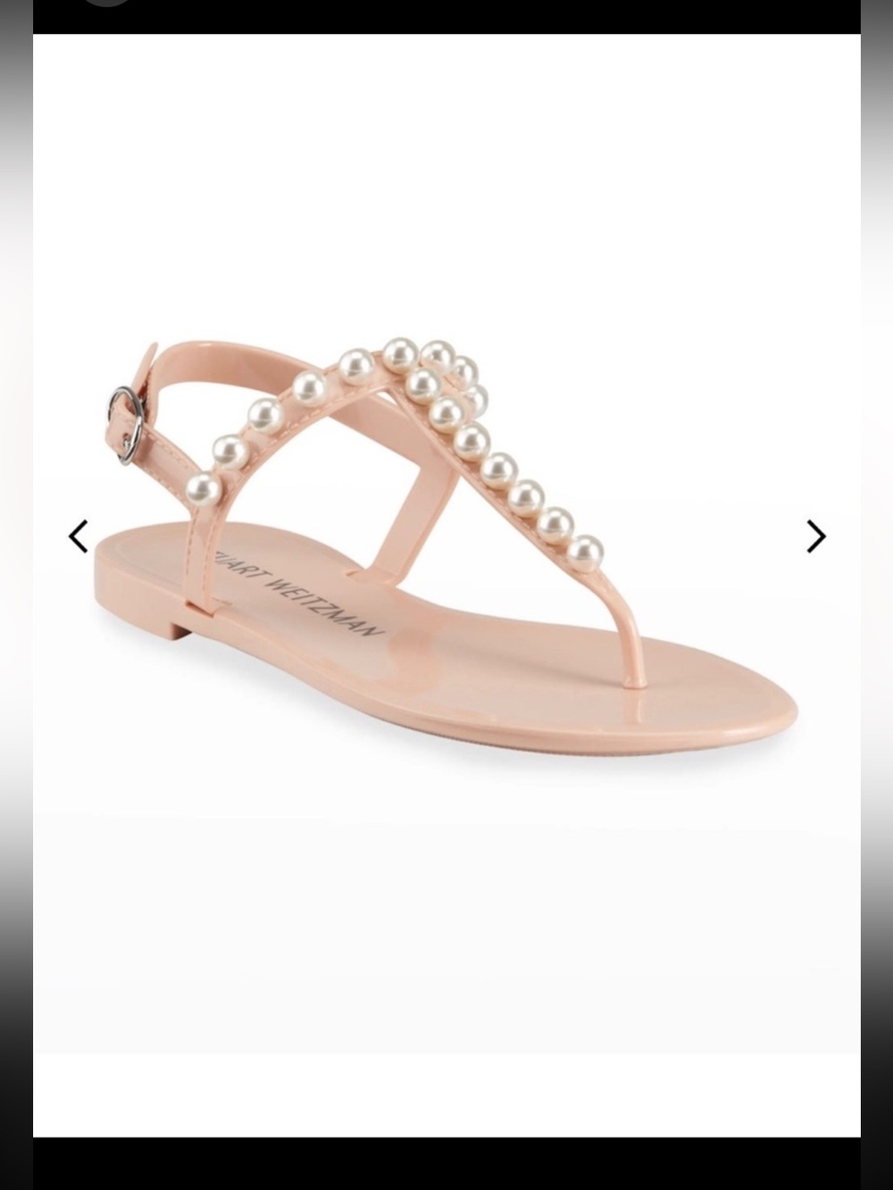 Stuart Weitzman Goldie POUDRE Pearly Stud Jelly T-Strap Sandals Sz 9 worn 2X